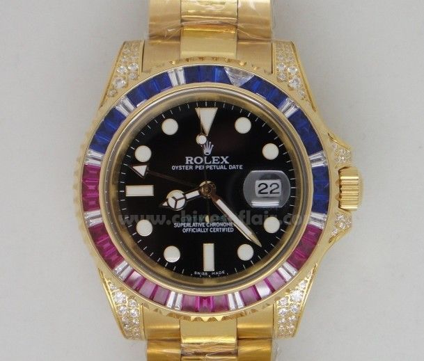 Copy Rolex GMT Rainbow Watch Gold Case Red and Blue Bezel Copy Rolex GMT Rainbow Watch Gold Case Red and Blue Bezel